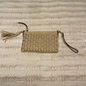 Cream and gold wristlet